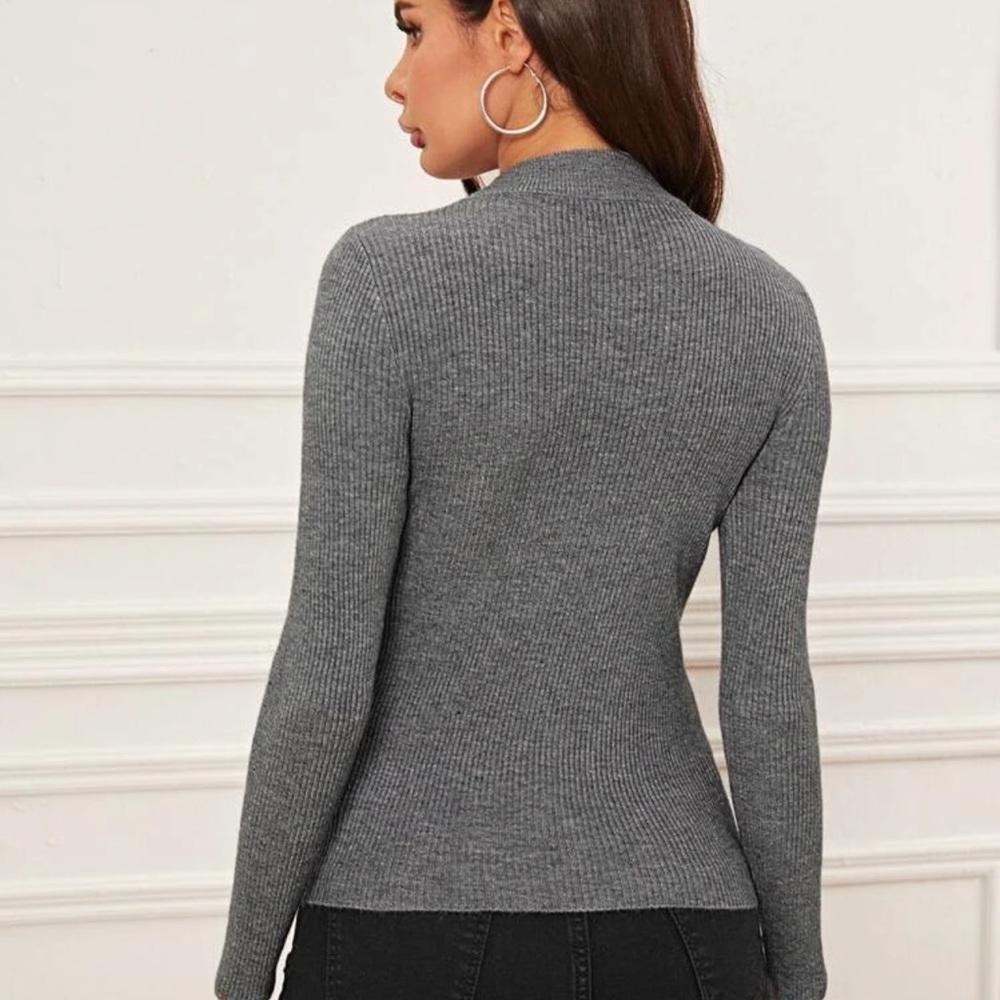 Mock neck ribbed knit slim fit sweater top green - Picture 7 of 10